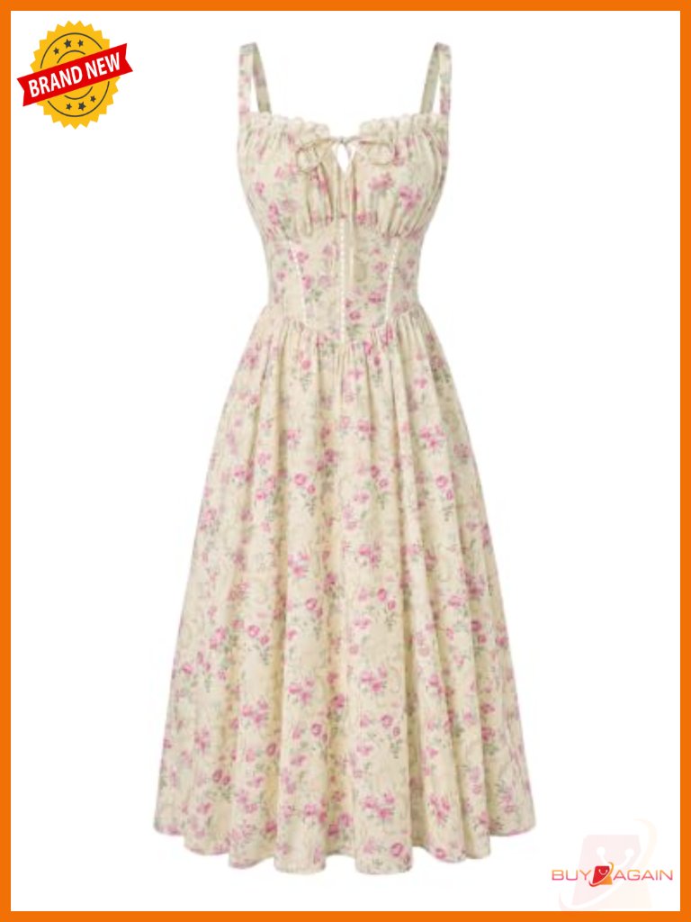 Floral Milkmaid Sundress With Cutout Waist, Smocked Back & Pockets